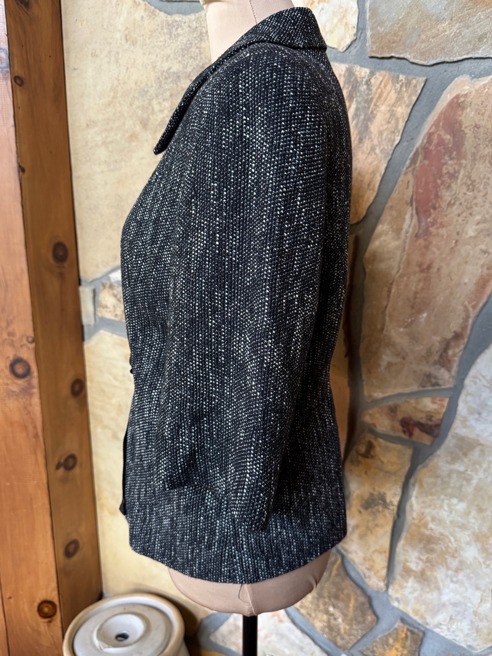 Talbots Black White Tweed Cropped Jacket 3/4 Sleeves Lined Tie Belt (12P) - Picture 4 of 17